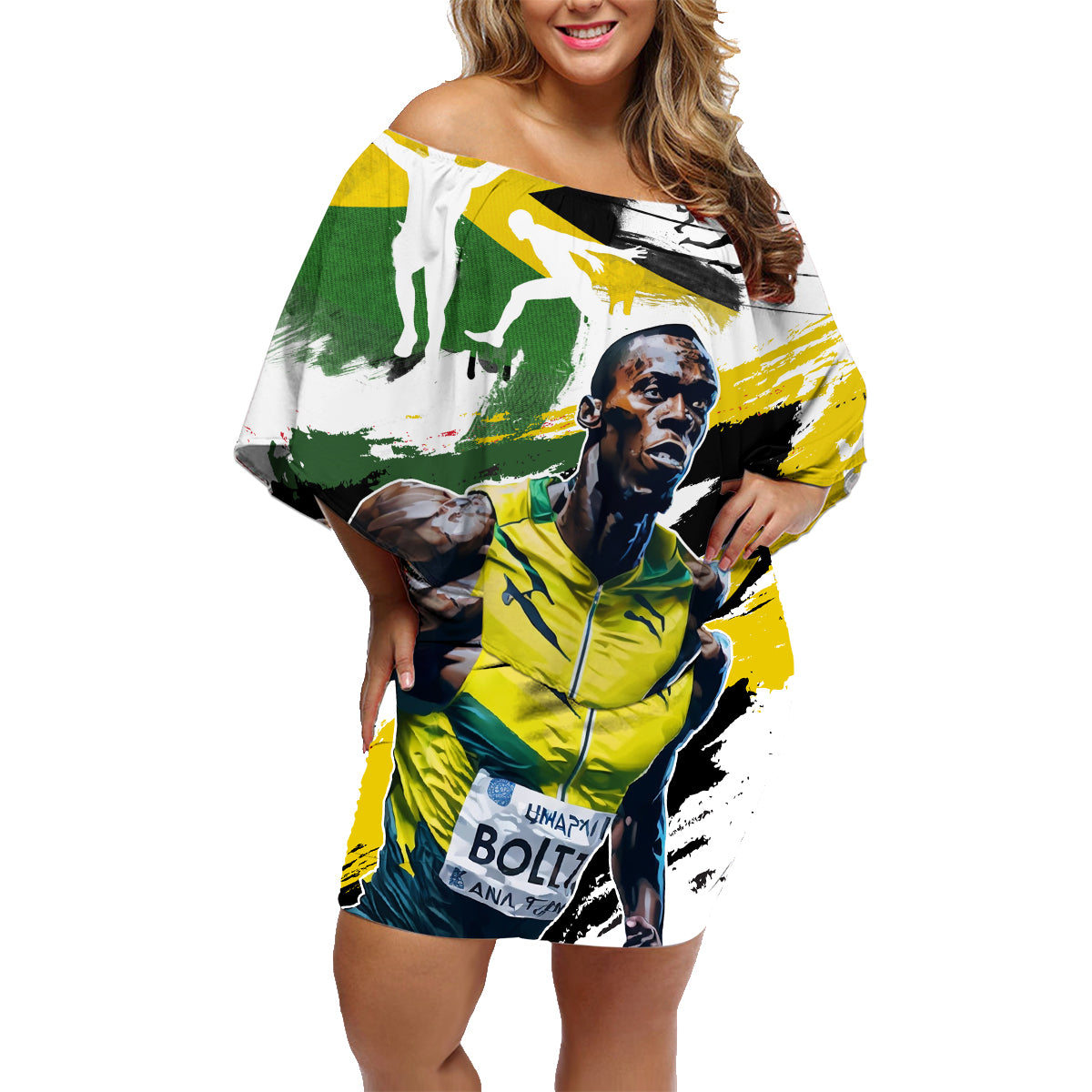 Jamaica Family Matching Off Shoulder Short Dress and Hawaiian Shirt Proud to be Lightning Bolt - Wonder Print Shop