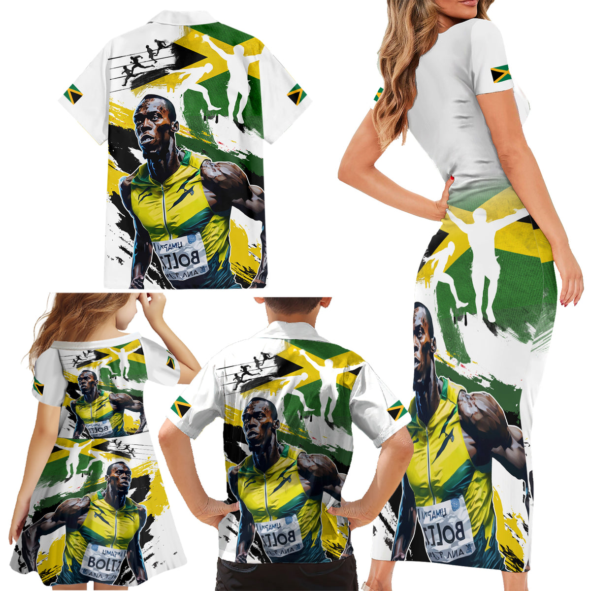 Jamaica Family Matching Short Sleeve Bodycon Dress and Hawaiian Shirt Proud to be Lightning Bolt - Wonder Print Shop