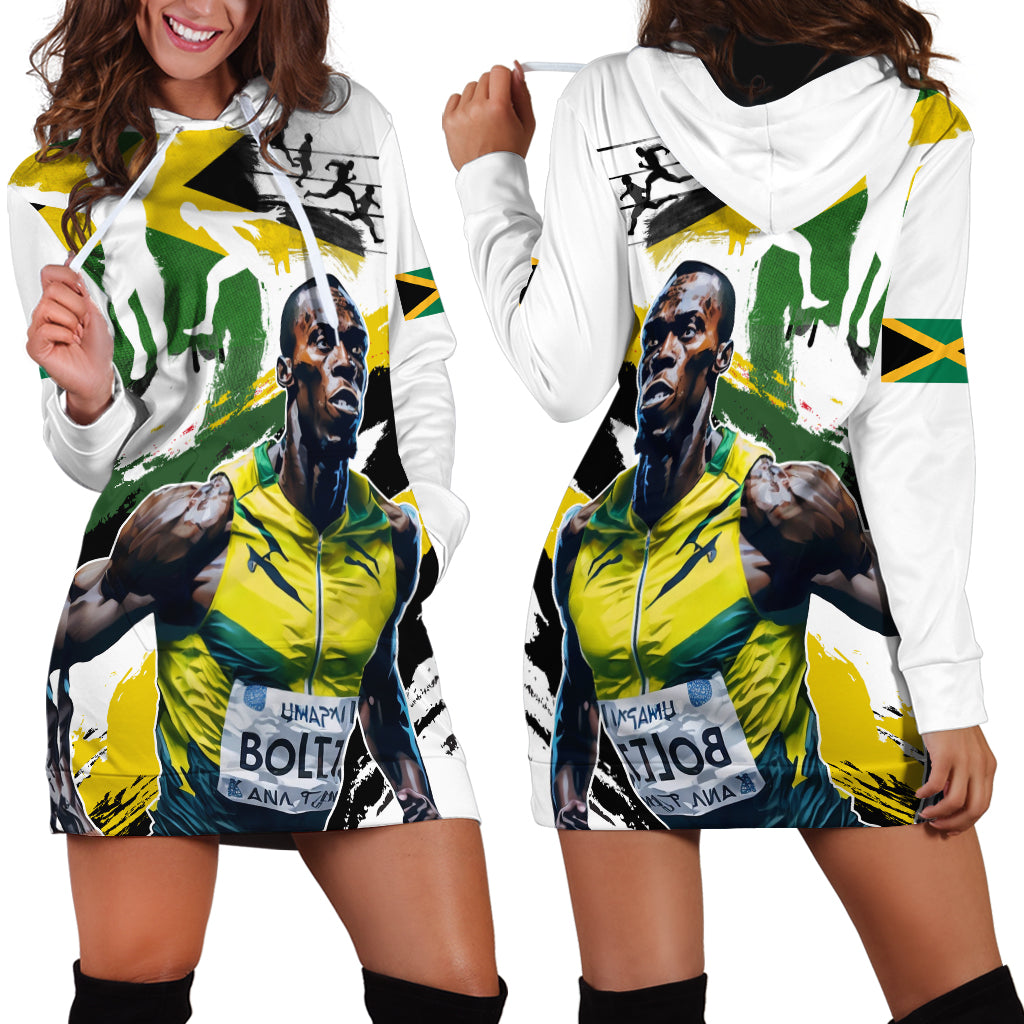 Jamaica Hoodie Dress Proud to be Lightning Bolt - Wonder Print Shop