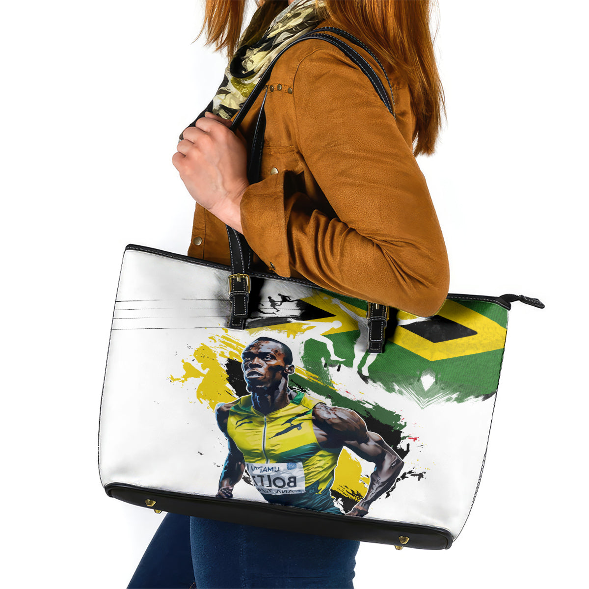Jamaica Leather Tote Bag Proud to be Lightning Bolt - Wonder Print Shop