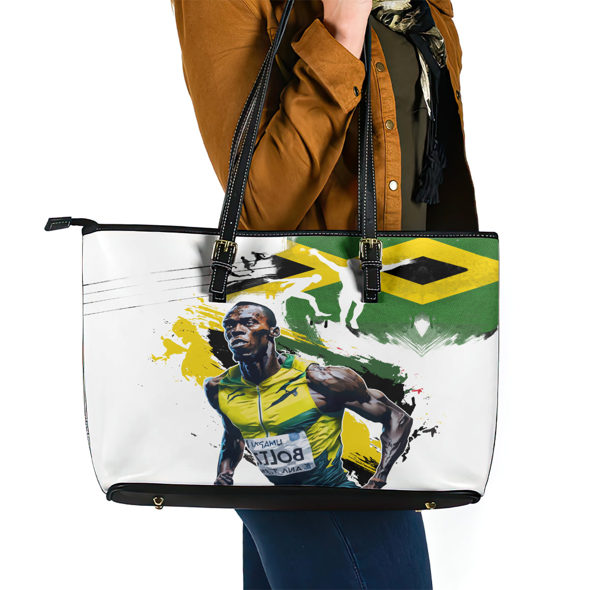 Jamaica Leather Tote Bag Proud to be Lightning Bolt - Wonder Print Shop