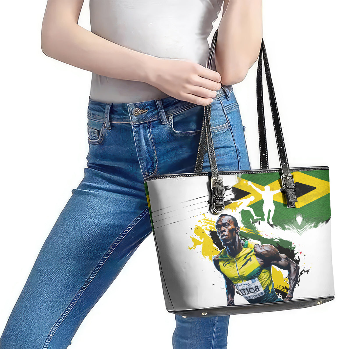 Jamaica Leather Tote Bag Proud to be Lightning Bolt - Wonder Print Shop