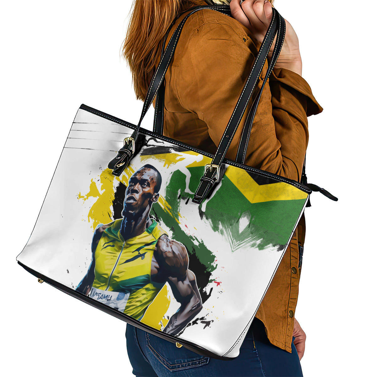 Jamaica Leather Tote Bag Proud to be Lightning Bolt - Wonder Print Shop