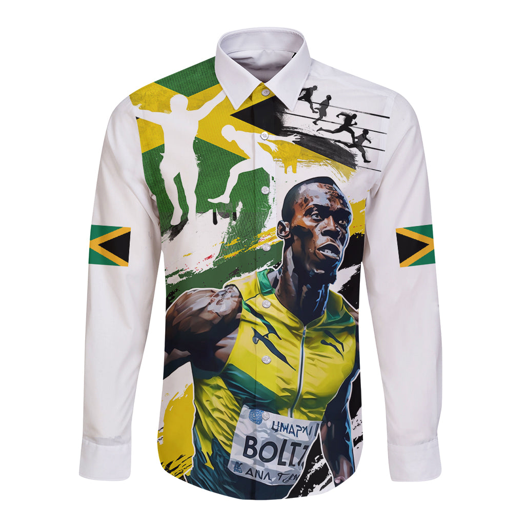 Jamaica Long Sleeve Button Shirt Proud to be Lightning Bolt - Wonder Print Shop