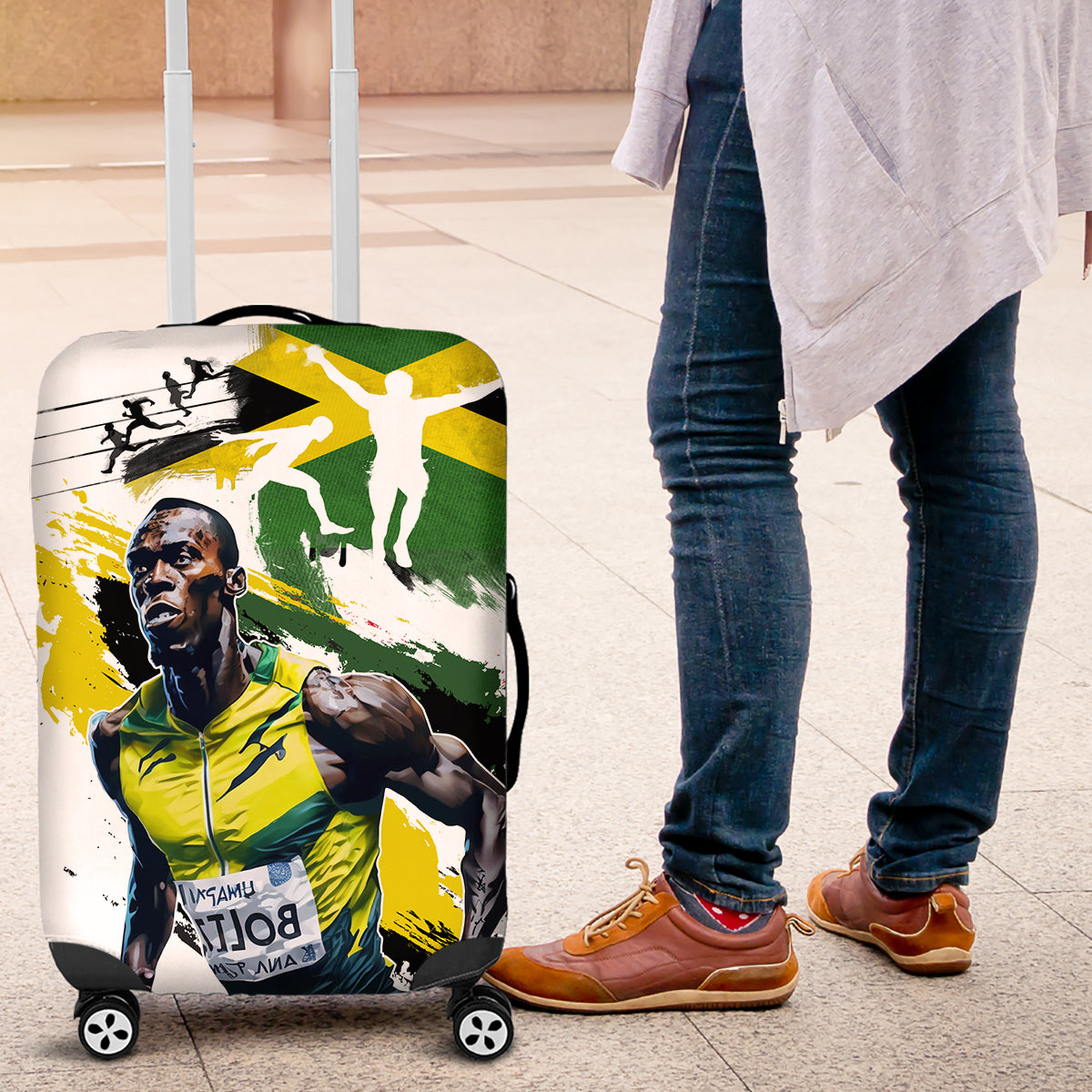 Jamaica Luggage Cover Proud to be Lightning Bolt - Wonder Print Shop