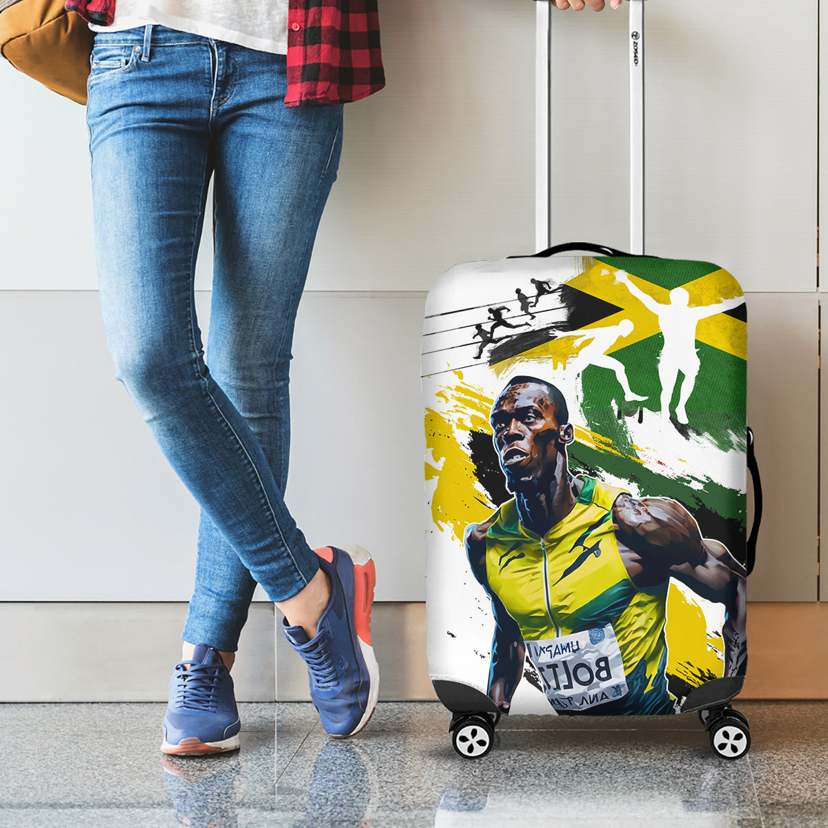 Jamaica Luggage Cover Proud to be Lightning Bolt - Wonder Print Shop