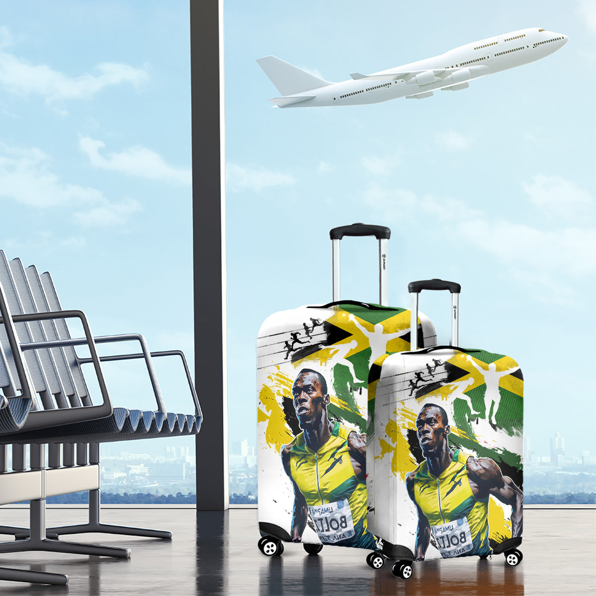 Jamaica Luggage Cover Proud to be Lightning Bolt - Wonder Print Shop