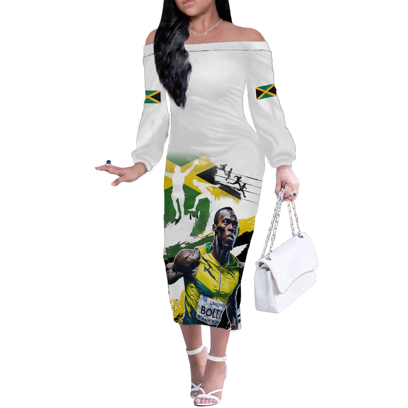 Jamaica Off The Shoulder Long Sleeve Dress Proud to be Lightning Bolt - Wonder Print Shop