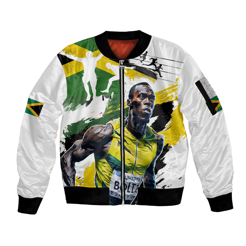 Jamaica Sleeve Zip Bomber Jacket Proud to be Lightning Bolt - Wonder Print Shop