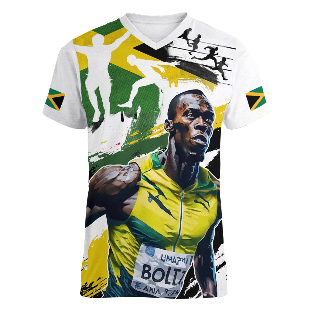 Jamaica Women V-Neck T-Shirt Proud to be Lightning Bolt - Wonder Print Shop