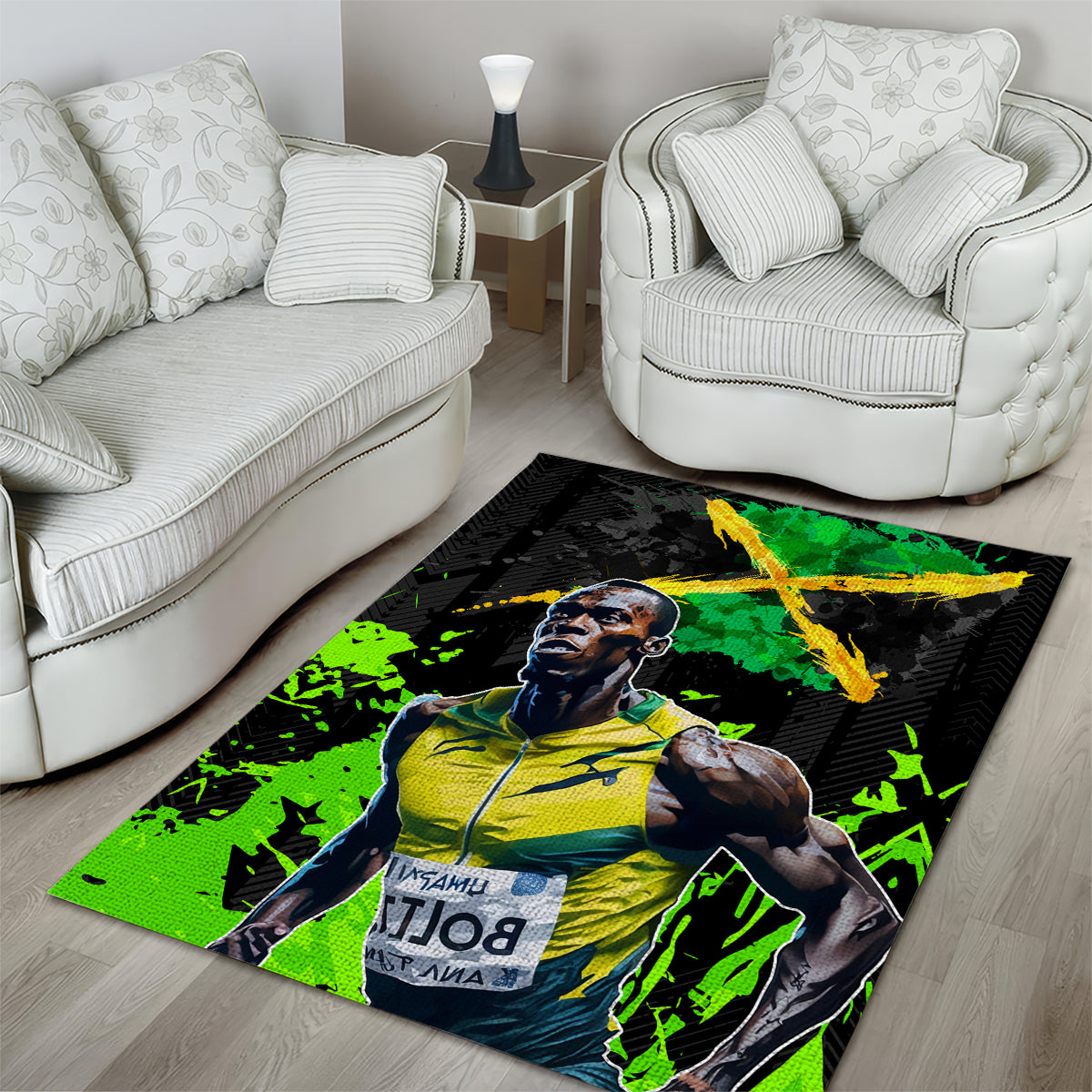 Jamaica Lightning Bolt Area Rug Proud of Jumieka Splash Style Black Color - Wonder Print Shop