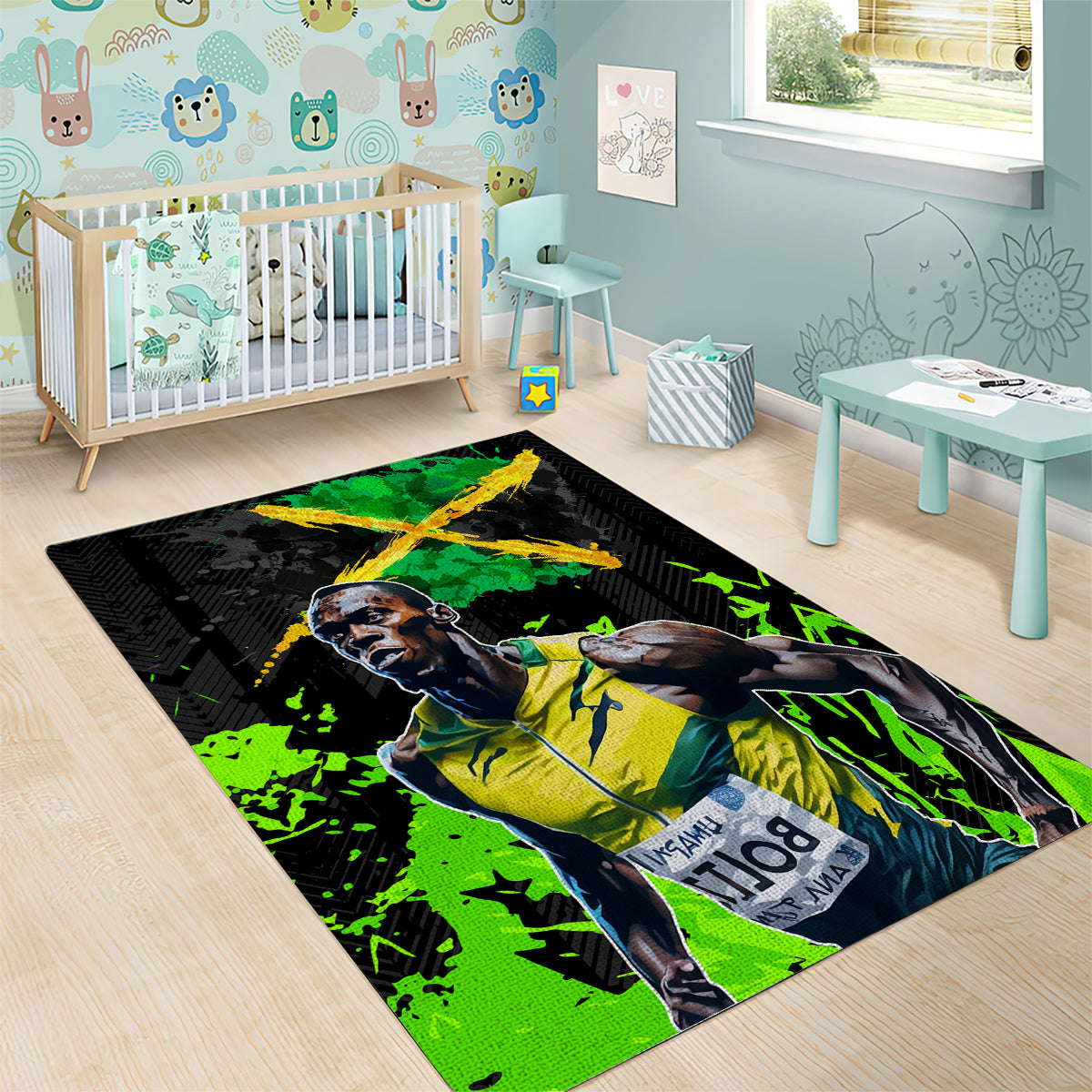 Jamaica Lightning Bolt Area Rug Proud of Jumieka Splash Style Black Color - Wonder Print Shop