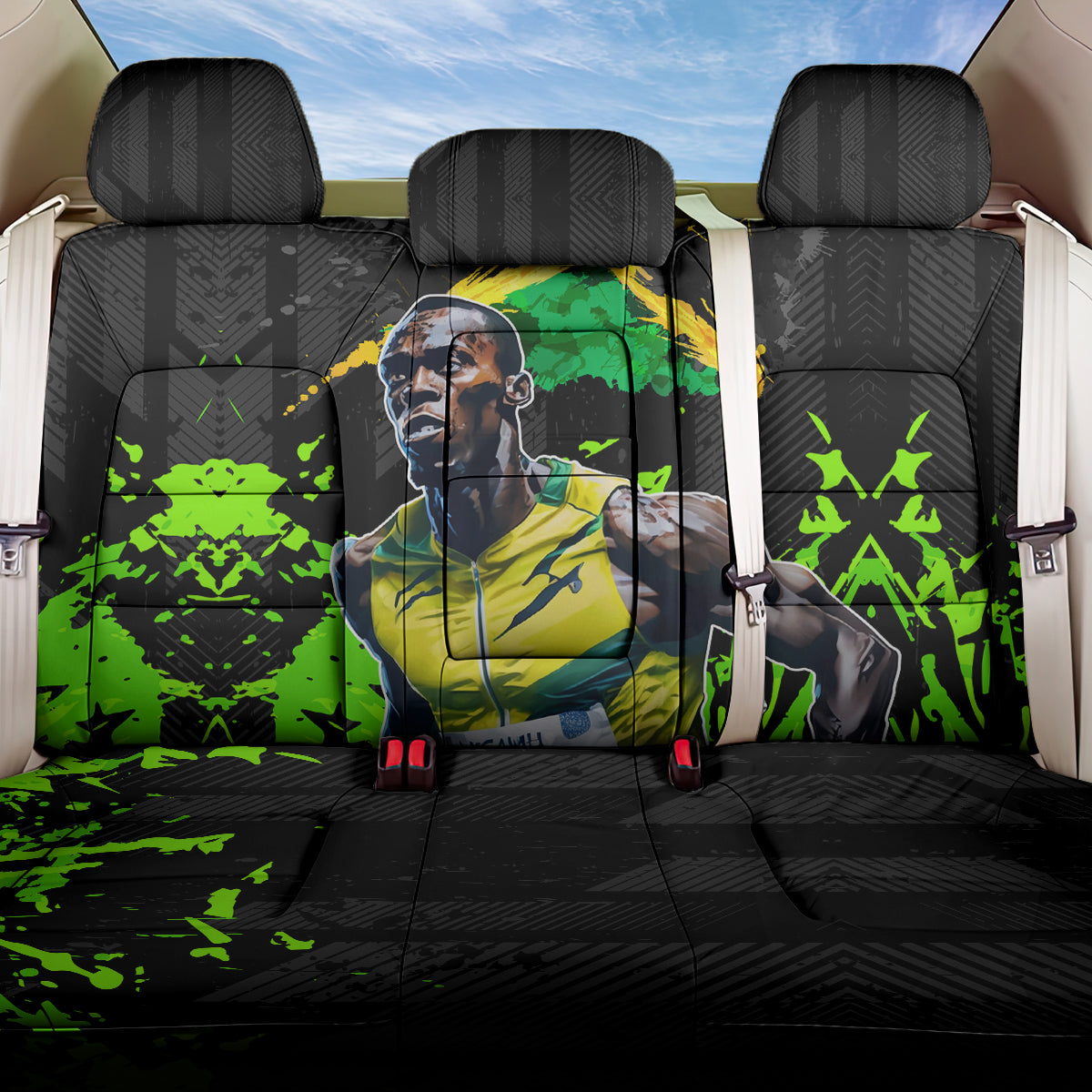 Jamaica Lightning Bolt Back Car Seat Cover Proud of Jumieka Splash Style Black Color - Wonder Print Shop