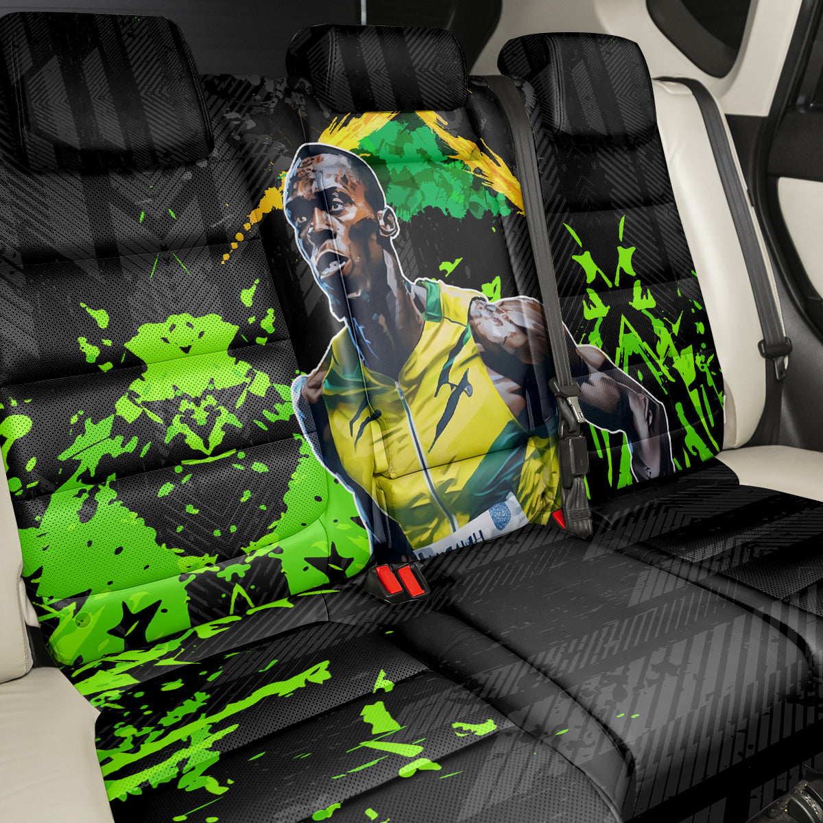 Jamaica Lightning Bolt Back Car Seat Cover Proud of Jumieka Splash Style Black Color - Wonder Print Shop