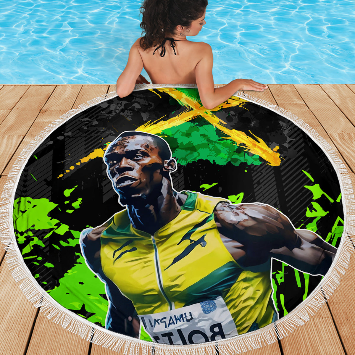 Jamaica Lightning Bolt Beach Blanket Proud of Jumieka Splash Style Black Color - Wonder Print Shop