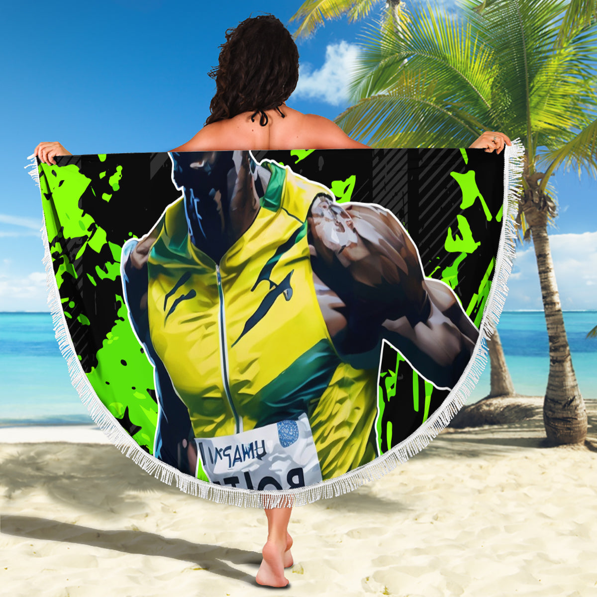 Jamaica Lightning Bolt Beach Blanket Proud of Jumieka Splash Style Black Color - Wonder Print Shop