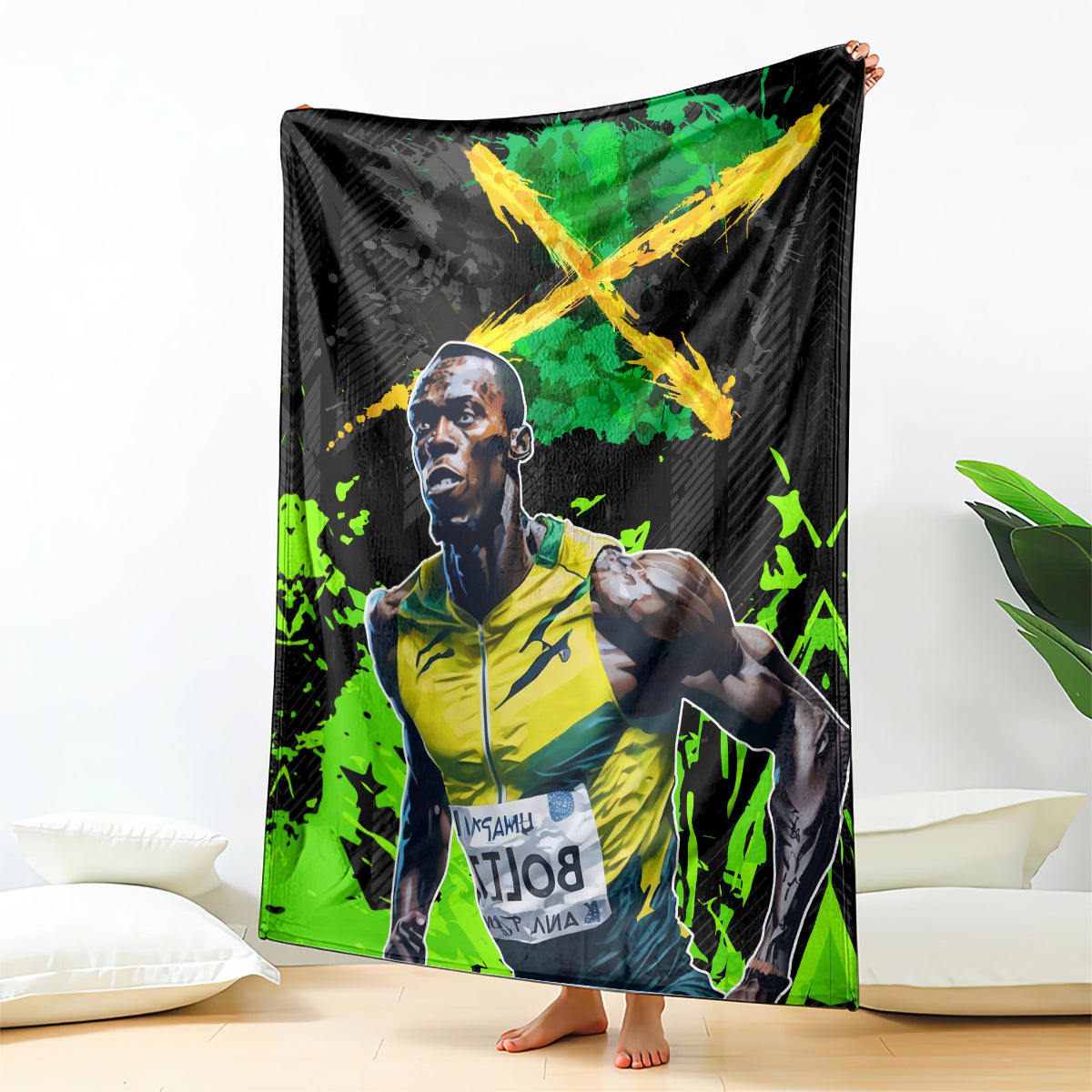 Jamaica Lightning Bolt Blanket Proud of Jumieka Splash Style Black Color