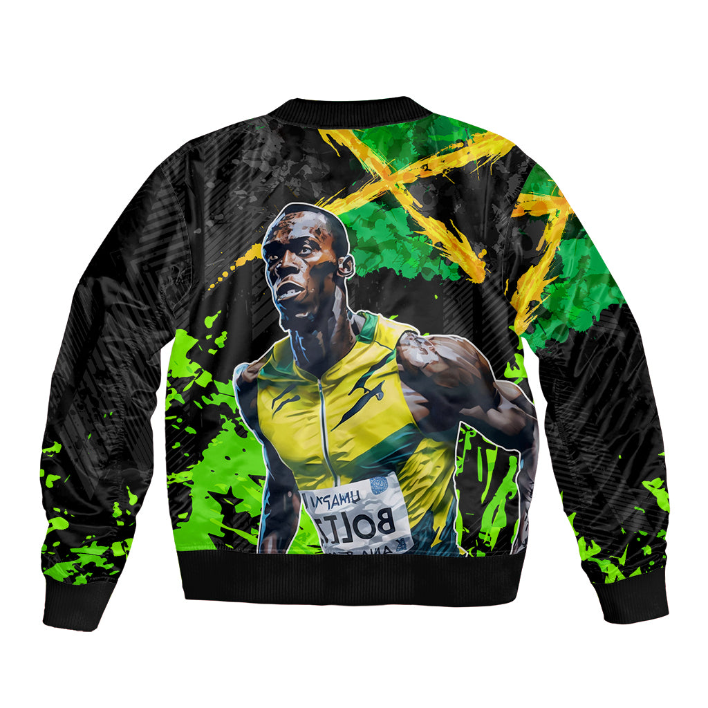 Jamaica Lightning Bolt Bomber Jacket Proud of Jumieka Splash Style Black Color - Wonder Print Shop