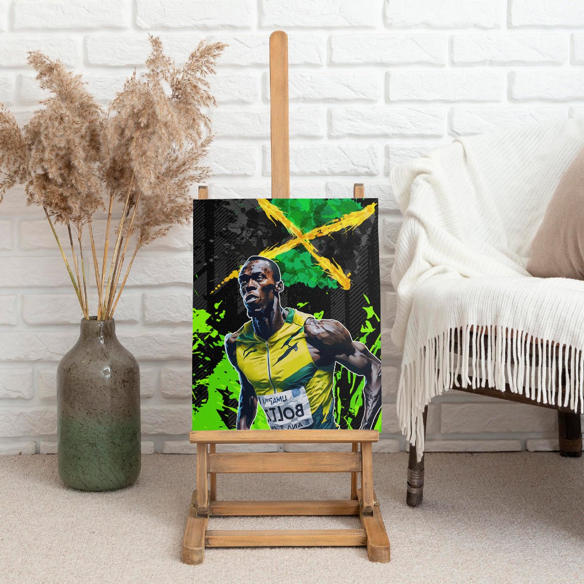 Jamaica Lightning Bolt Canvas Wall Art Proud of Jumieka Splash Style Black Color - Wonder Print Shop