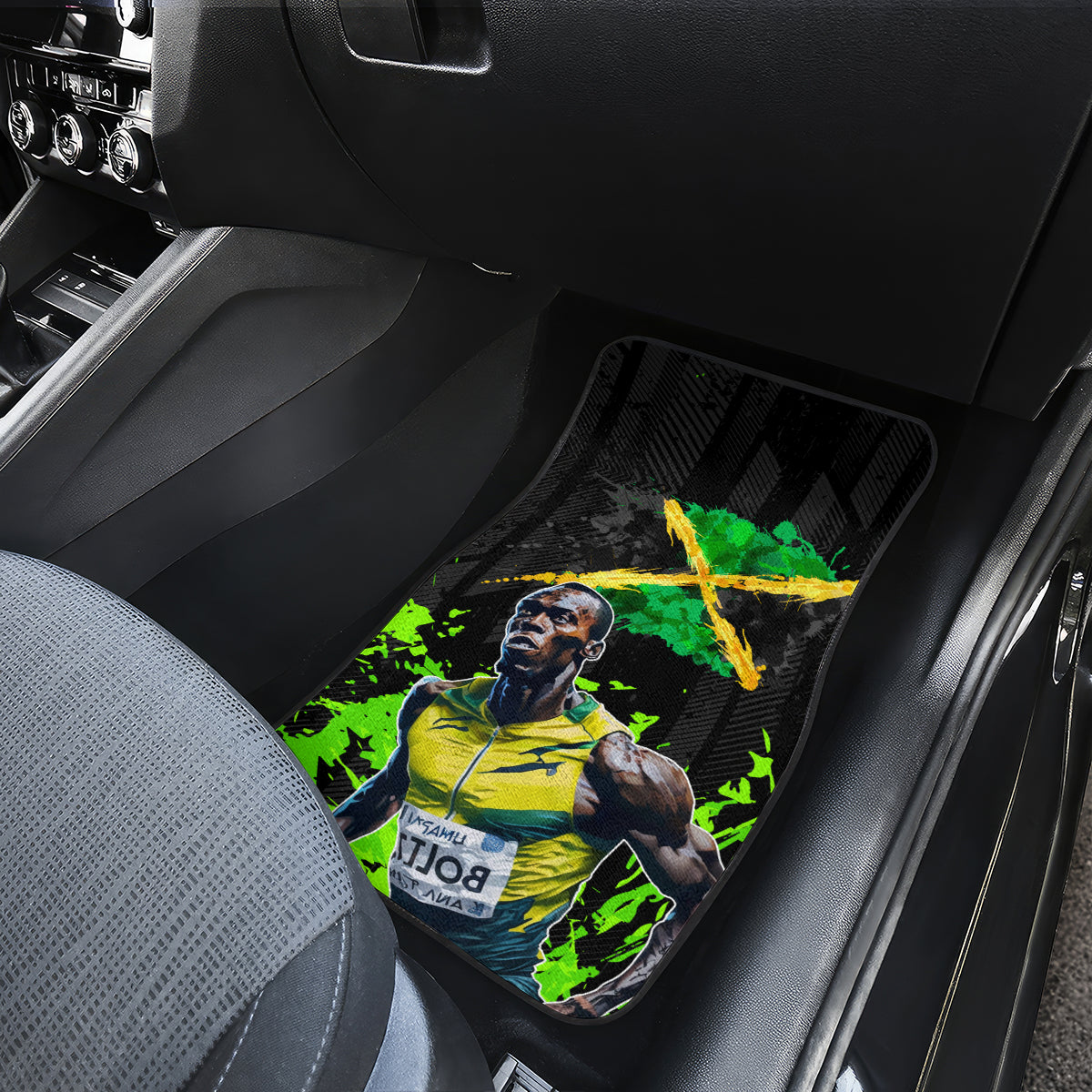 Jamaica Lightning Bolt Car Mats Proud of Jumieka Splash Style Black Color - Wonder Print Shop