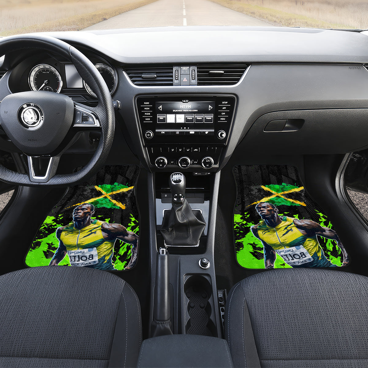 Jamaica Lightning Bolt Car Mats Proud of Jumieka Splash Style Black Color - Wonder Print Shop