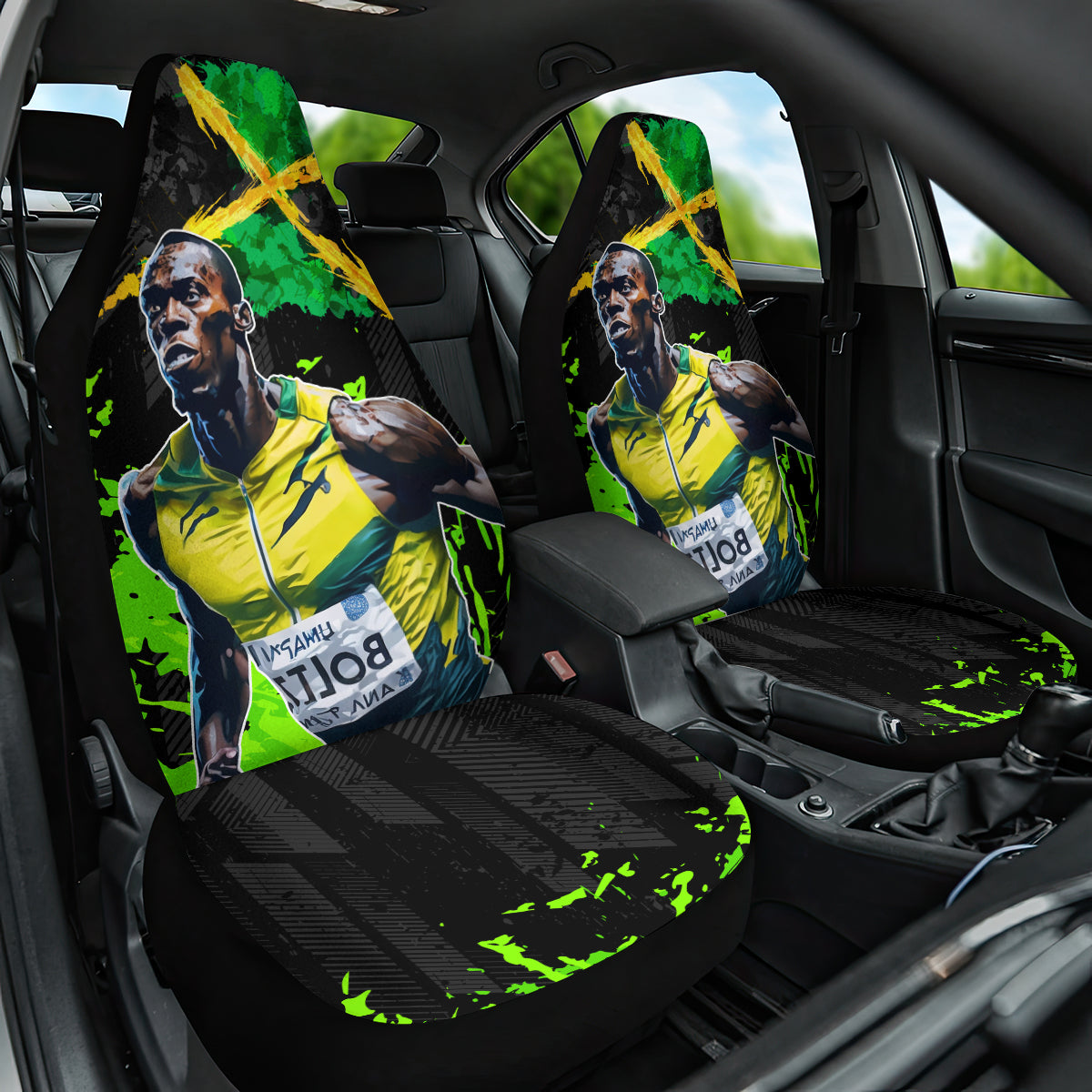 Jamaica Lightning Bolt Car Seat Cover Proud of Jumieka Splash Style Black Color - Wonder Print Shop