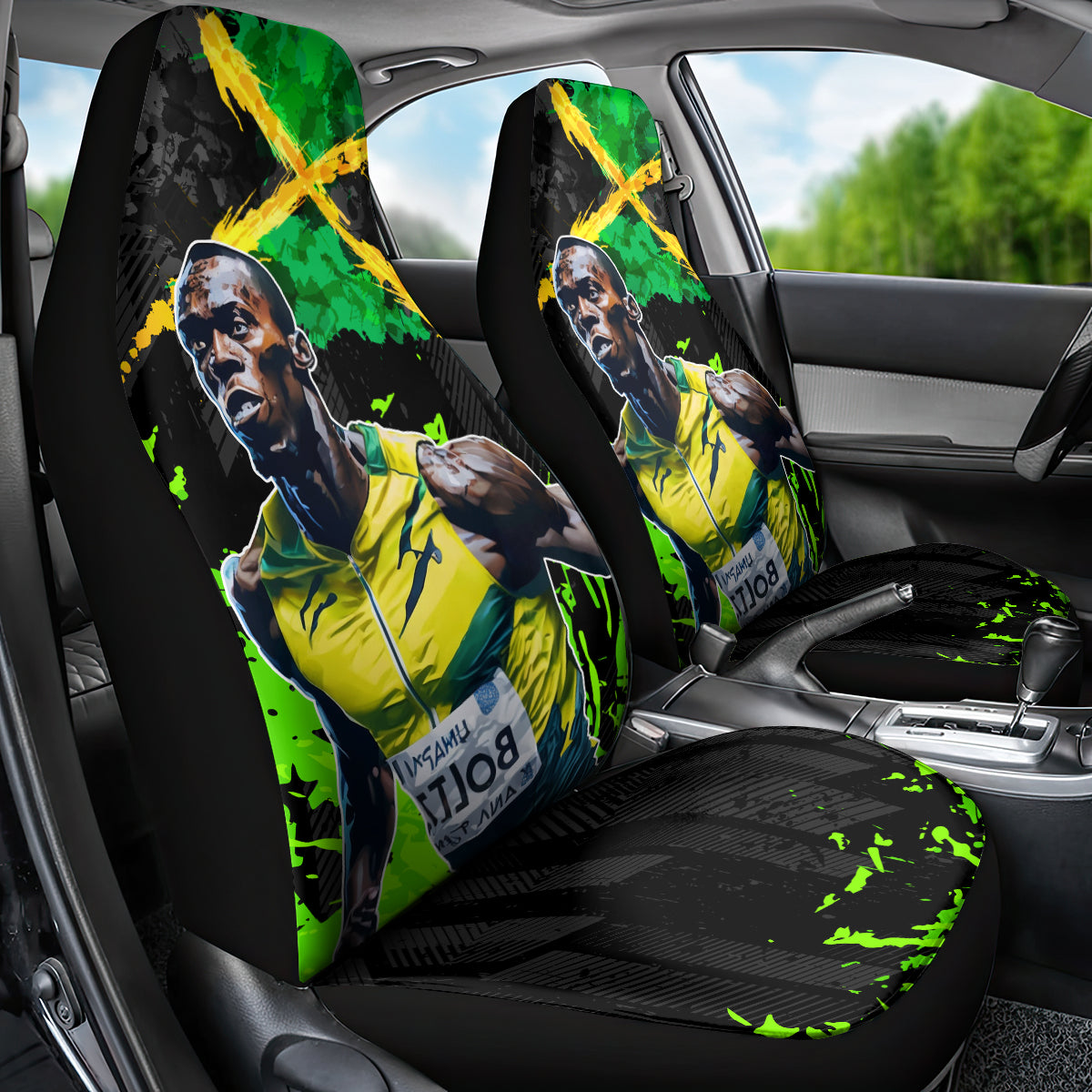 Jamaica Lightning Bolt Car Seat Cover Proud of Jumieka Splash Style Black Color - Wonder Print Shop