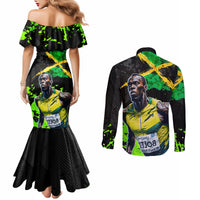 Jamaica Lightning Bolt Couples Matching Mermaid Dress and Long Sleeve Button Shirt Proud of Jumieka Splash Style Black Color