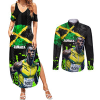 Jamaica Lightning Bolt Couples Matching Summer Maxi Dress and Long Sleeve Button Shirt Proud of Jumieka Splash Style Black Color - Wonder Print Shop