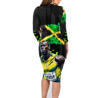 Jamaica Lightning Bolt Family Matching Long Sleeve Bodycon Dress and Hawaiian Shirt Proud of Jumieka Splash Style Black Color - Wonder Print Shop