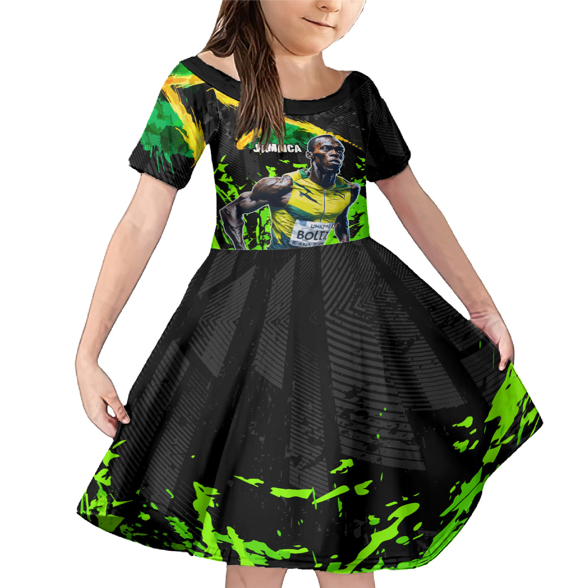 Jamaica Lightning Bolt Family Matching Mermaid Dress and Hawaiian Shirt Proud of Jumieka Splash Style Black Color - Wonder Print Shop