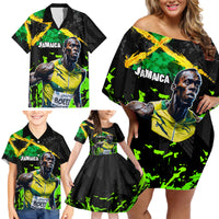 Jamaica Lightning Bolt Family Matching Off Shoulder Short Dress and Hawaiian Shirt Proud of Jumieka Splash Style Black Color - Wonder Print Shop