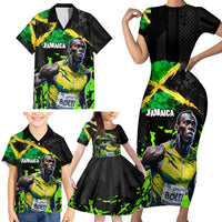 Jamaica Lightning Bolt Family Matching Short Sleeve Bodycon Dress and Hawaiian Shirt Proud of Jumieka Splash Style Black Color - Wonder Print Shop