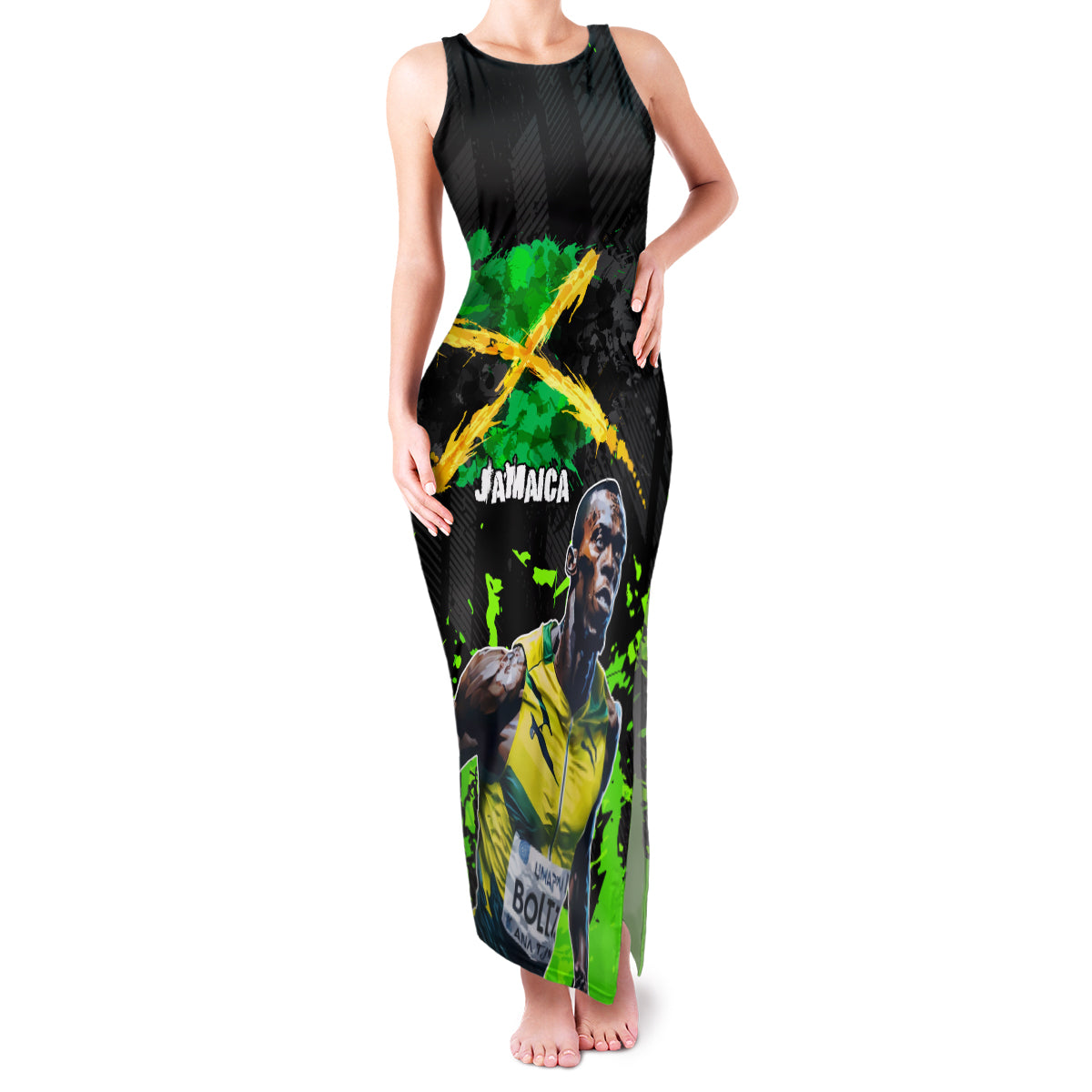Jamaica Lightning Bolt Family Matching Tank Maxi Dress and Hawaiian Shirt Proud of Jumieka Splash Style Black Color - Wonder Print Shop