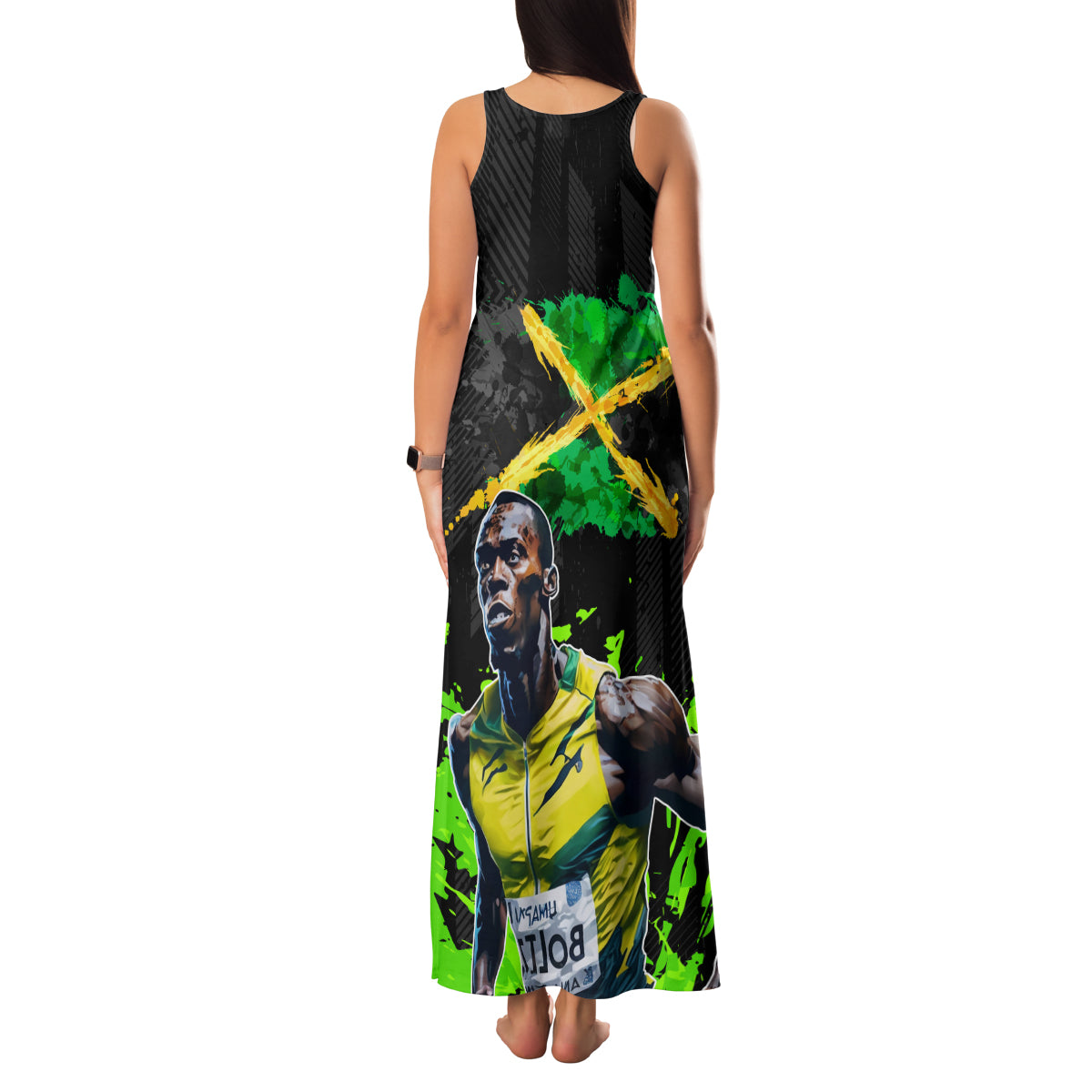 Jamaica Lightning Bolt Family Matching Tank Maxi Dress and Hawaiian Shirt Proud of Jumieka Splash Style Black Color - Wonder Print Shop