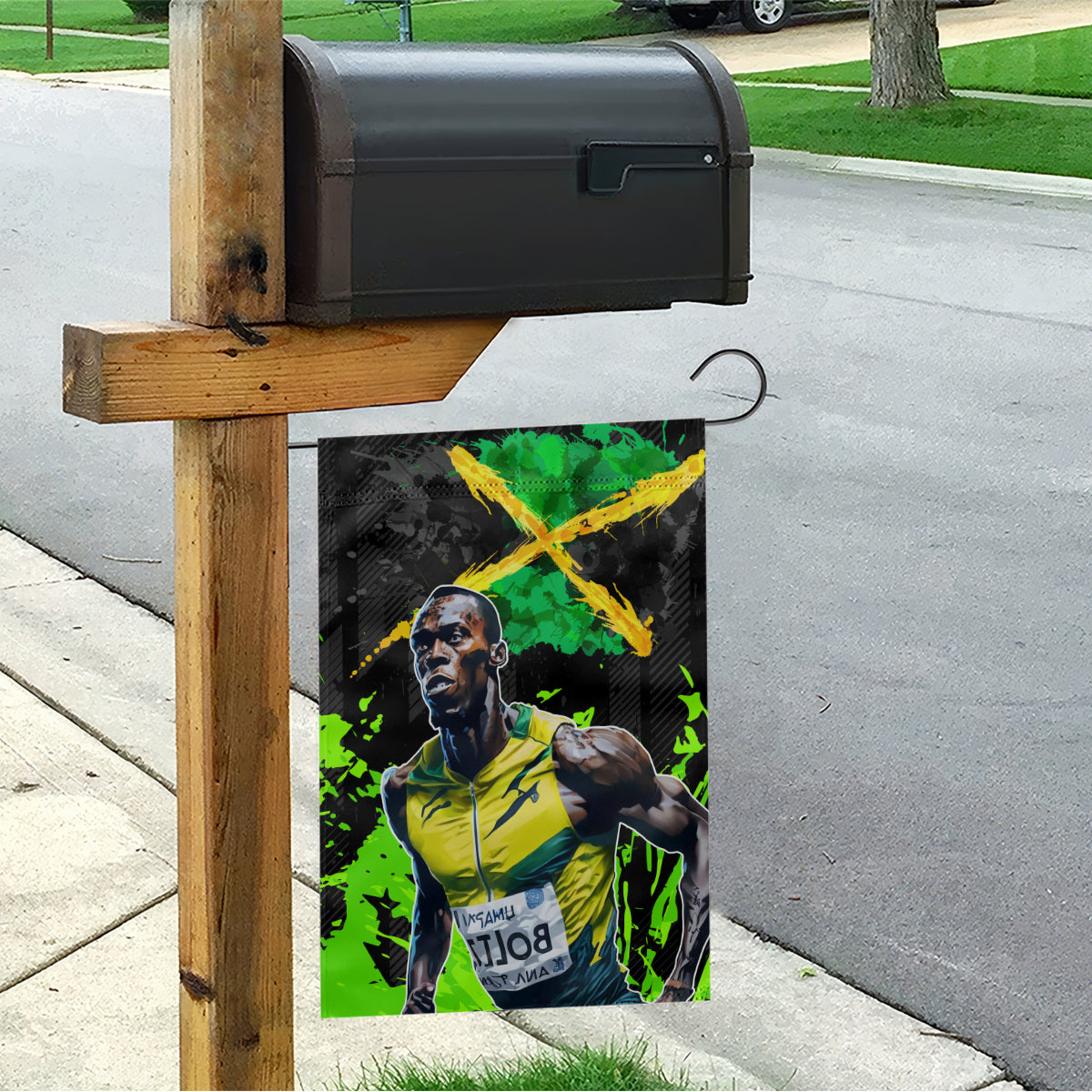 Jamaica Lightning Bolt Garden Flag Proud of Jumieka Splash Style Black Color - Wonder Print Shop