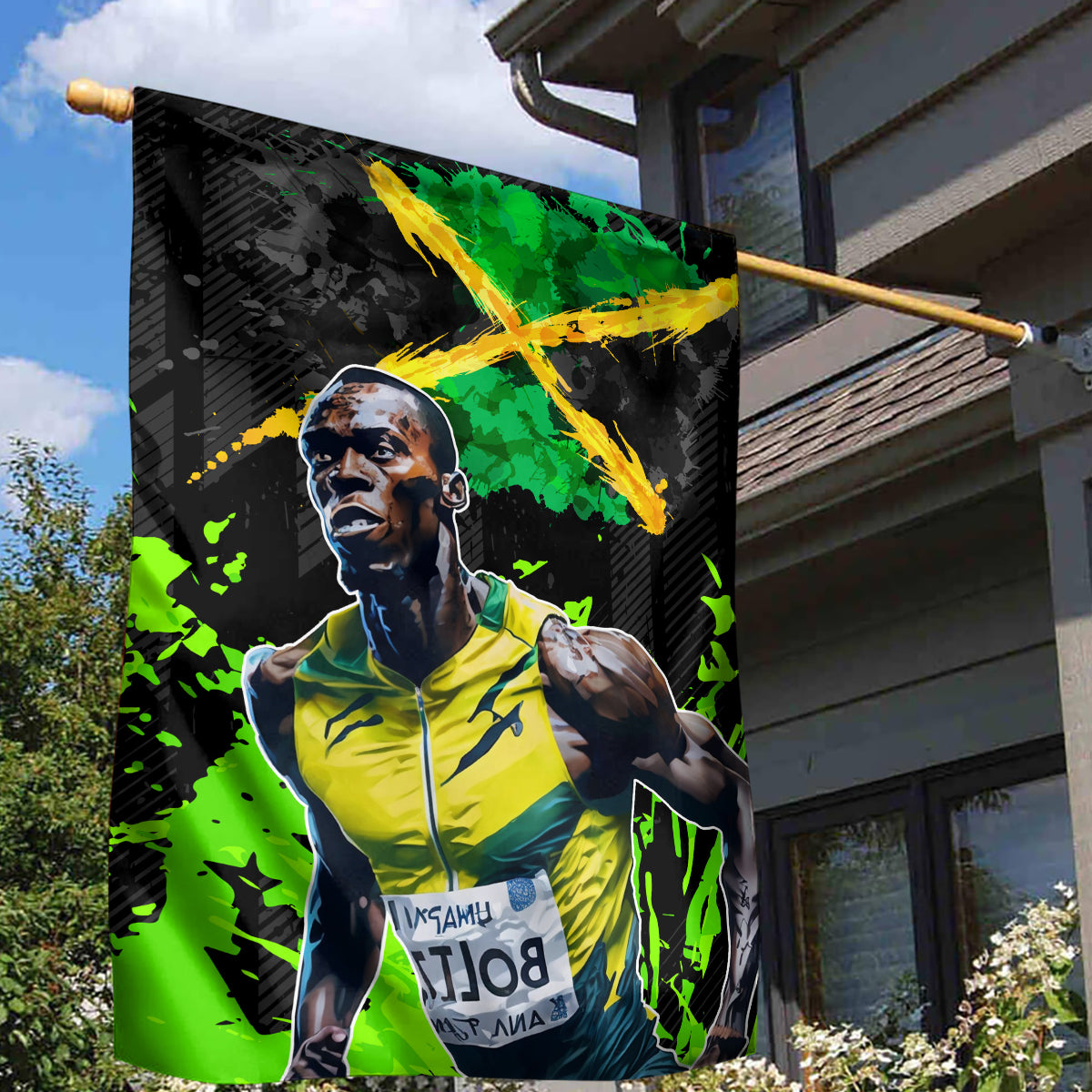 Jamaica Lightning Bolt Garden Flag Proud of Jumieka Splash Style Black Color - Wonder Print Shop