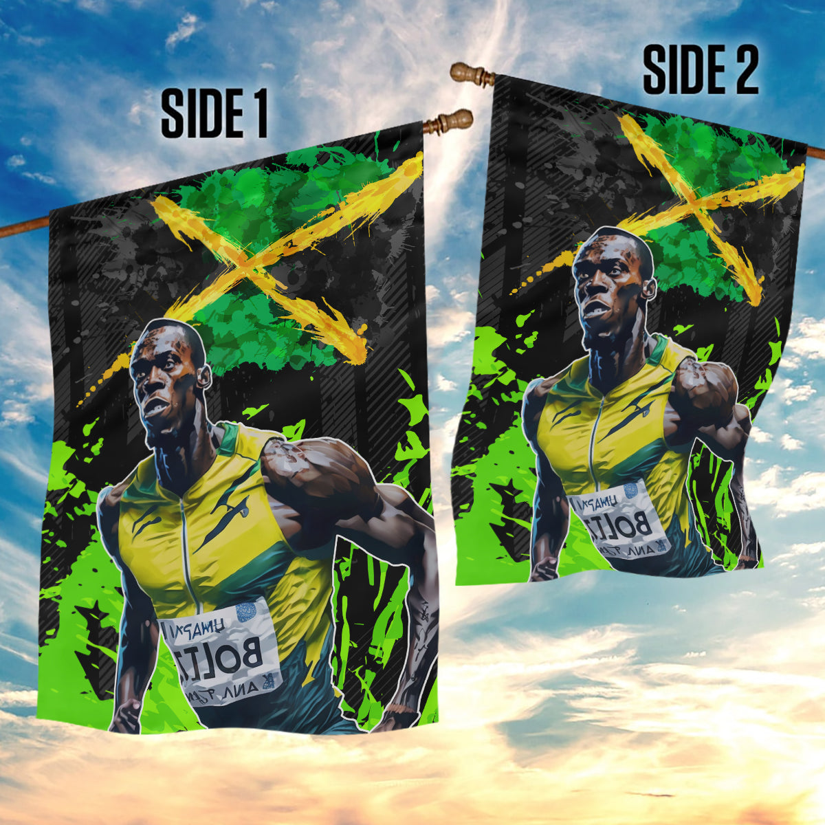Jamaica Lightning Bolt Garden Flag Proud of Jumieka Splash Style Black Color - Wonder Print Shop