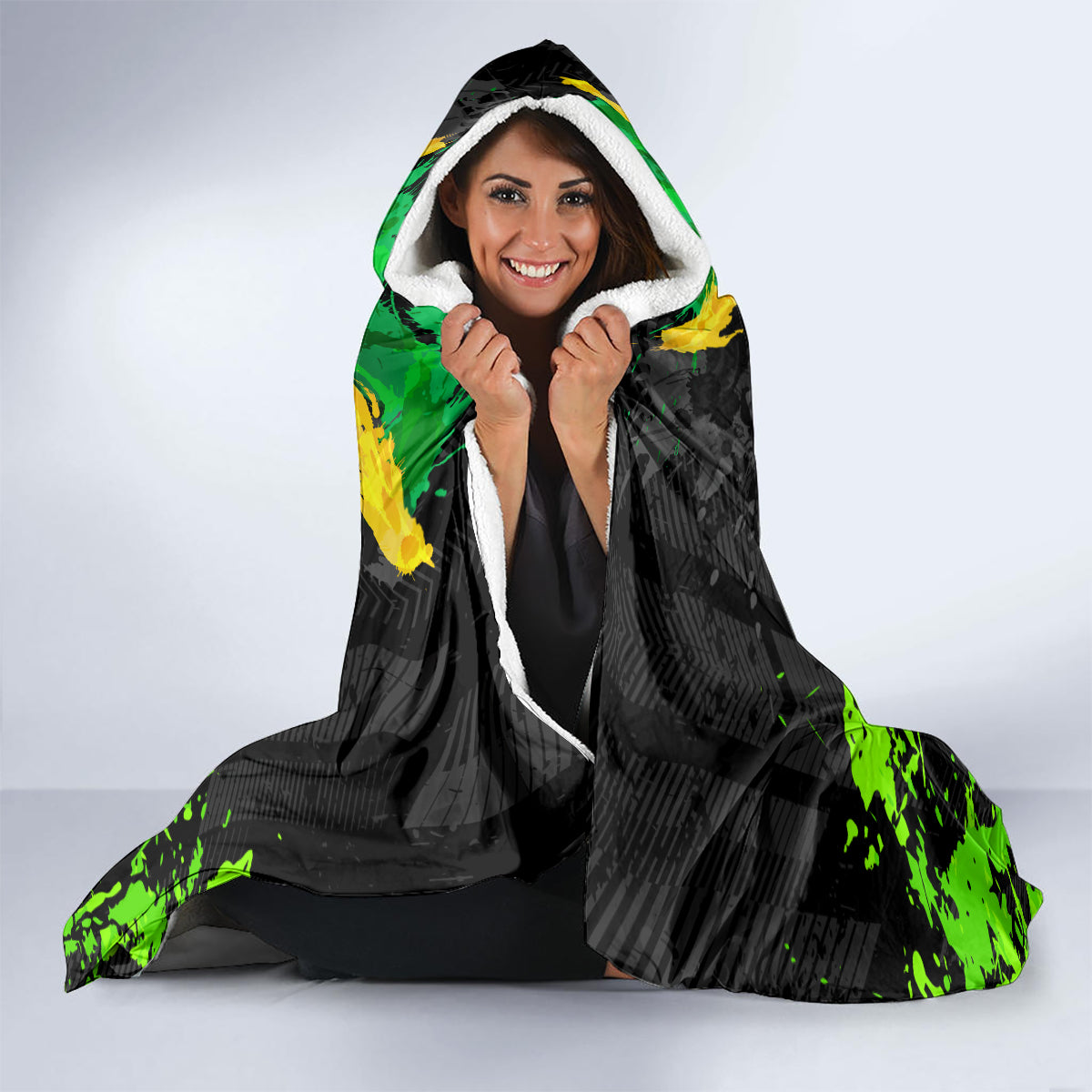 Jamaica Lightning Bolt Hooded Blanket Proud of Jumieka Splash Style Black Color