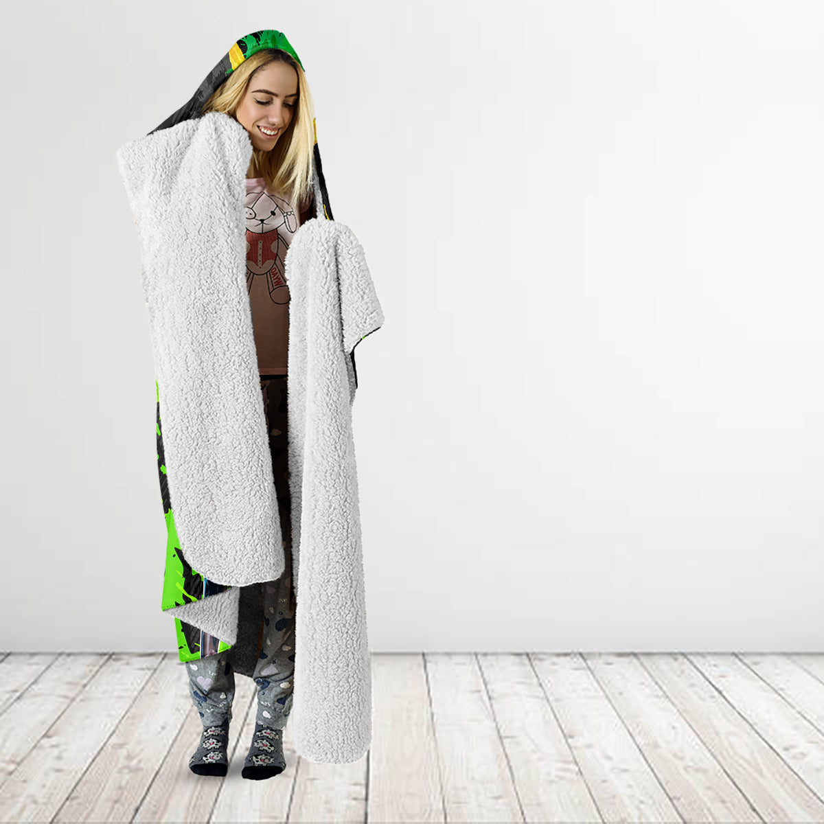 Jamaica Lightning Bolt Hooded Blanket Proud of Jumieka Splash Style Black Color