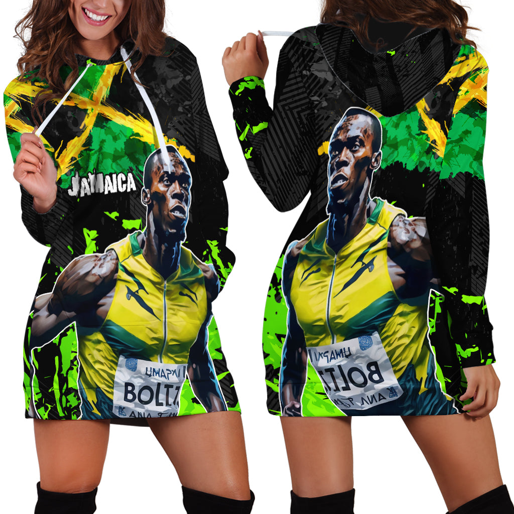 Jamaica Lightning Bolt Hoodie Dress Proud of Jumieka Splash Style Black Color - Wonder Print Shop