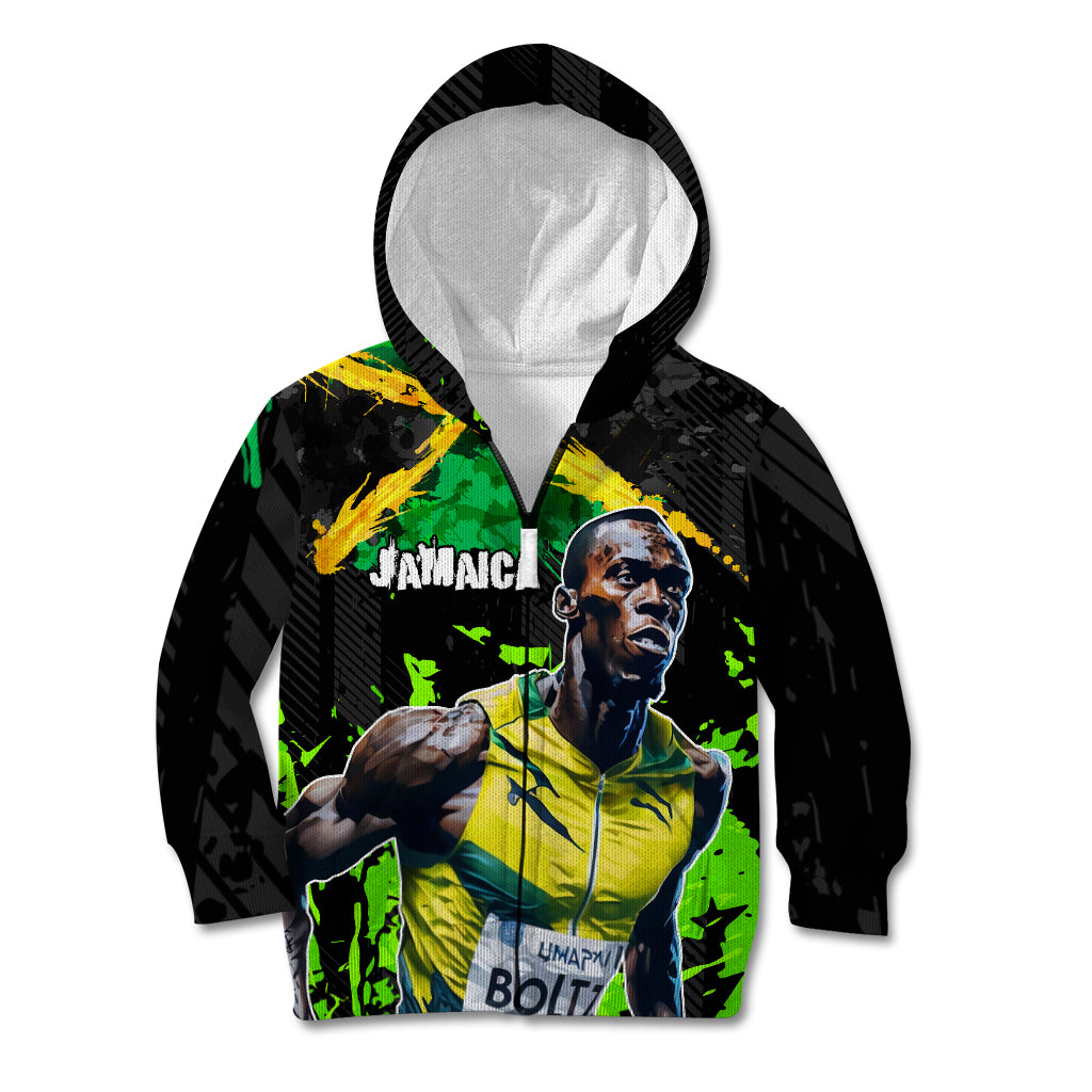 Jamaica Lightning Bolt Kid Hoodie Proud of Jumieka Splash Style Black Color - Wonder Print Shop
