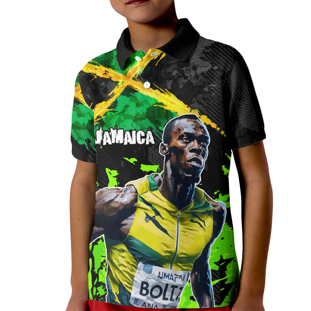 Jamaica Lightning Bolt Kid Polo Shirt Proud of Jumieka Splash Style Black Color - Wonder Print Shop