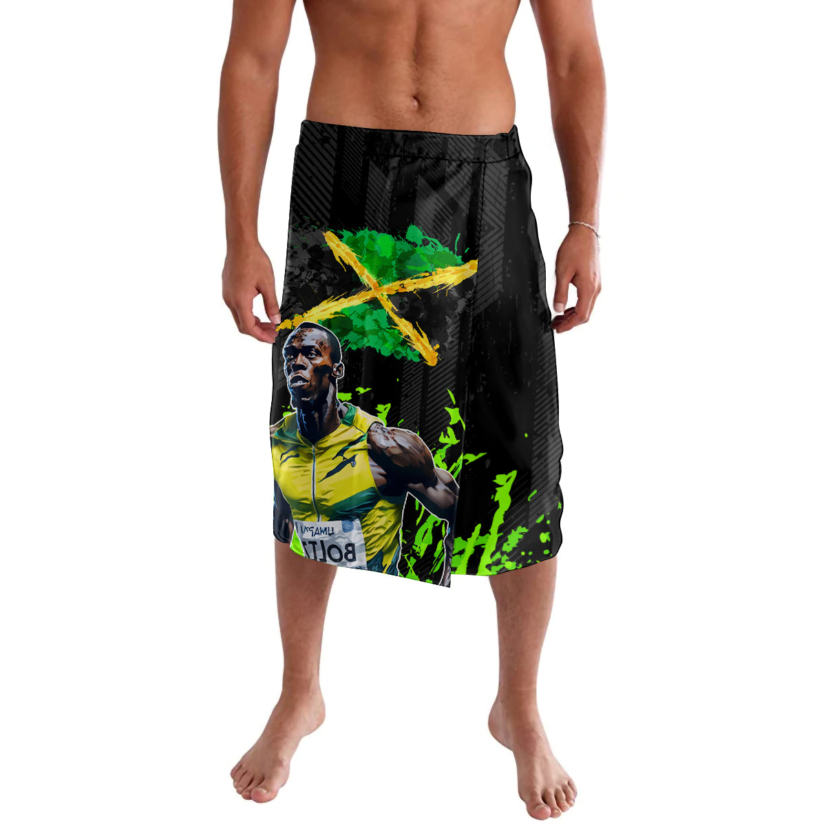 Jamaica Lightning Bolt Lavalava Proud of Jumieka Splash Style Black Color - Wonder Print Shop