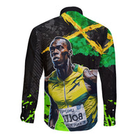 Jamaica Lightning Bolt Long Sleeve Button Shirt Proud of Jumieka Splash Style Black Color - Wonder Print Shop