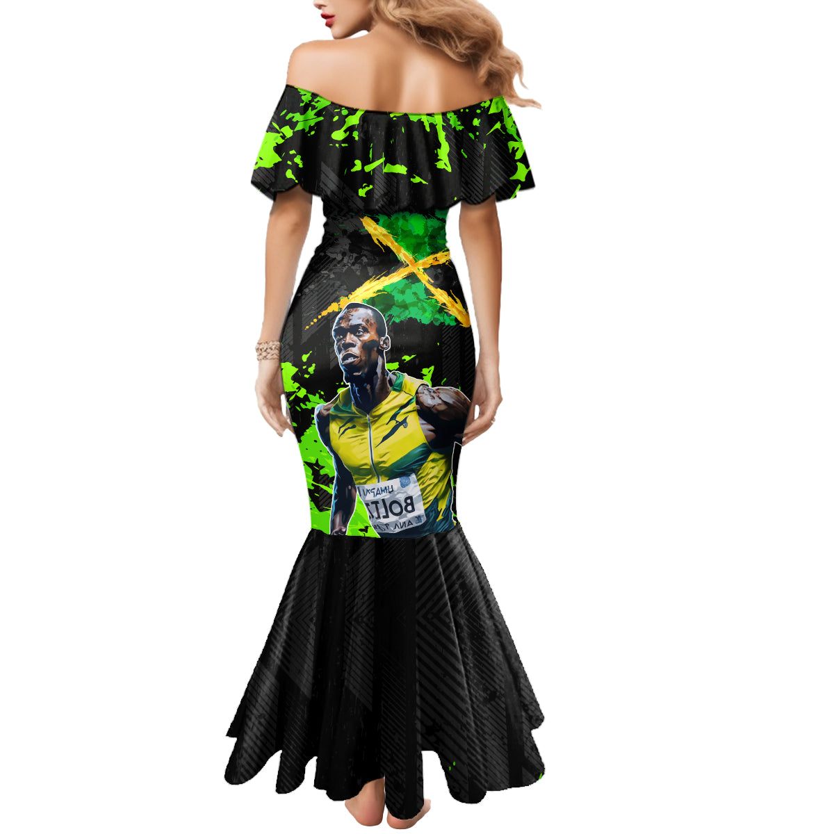 Jamaica Lightning Bolt Mermaid Dress Proud of Jumieka Splash Style Black Color - Wonder Print Shop