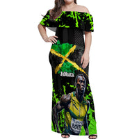Jamaica Lightning Bolt Off Shoulder Maxi Dress Proud of Jumieka Splash Style Black Color - Wonder Print Shop
