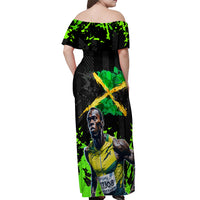 Jamaica Lightning Bolt Off Shoulder Maxi Dress Proud of Jumieka Splash Style Black Color - Wonder Print Shop