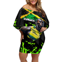Jamaica Lightning Bolt Off Shoulder Short Dress Proud of Jumieka Splash Style Black Color - Wonder Print Shop