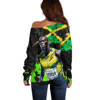 Jamaica Lightning Bolt Off Shoulder Sweater Proud of Jumieka Splash Style Black Color - Wonder Print Shop